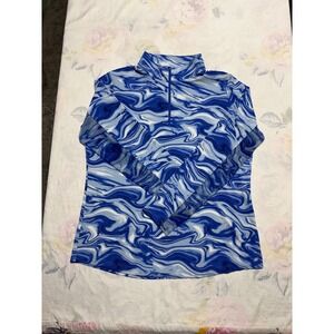 Ibkul Cool Feel 1/4 Zip Pullover Womens L Blue UPF 50+ Gingham Stretch Mesh Dri